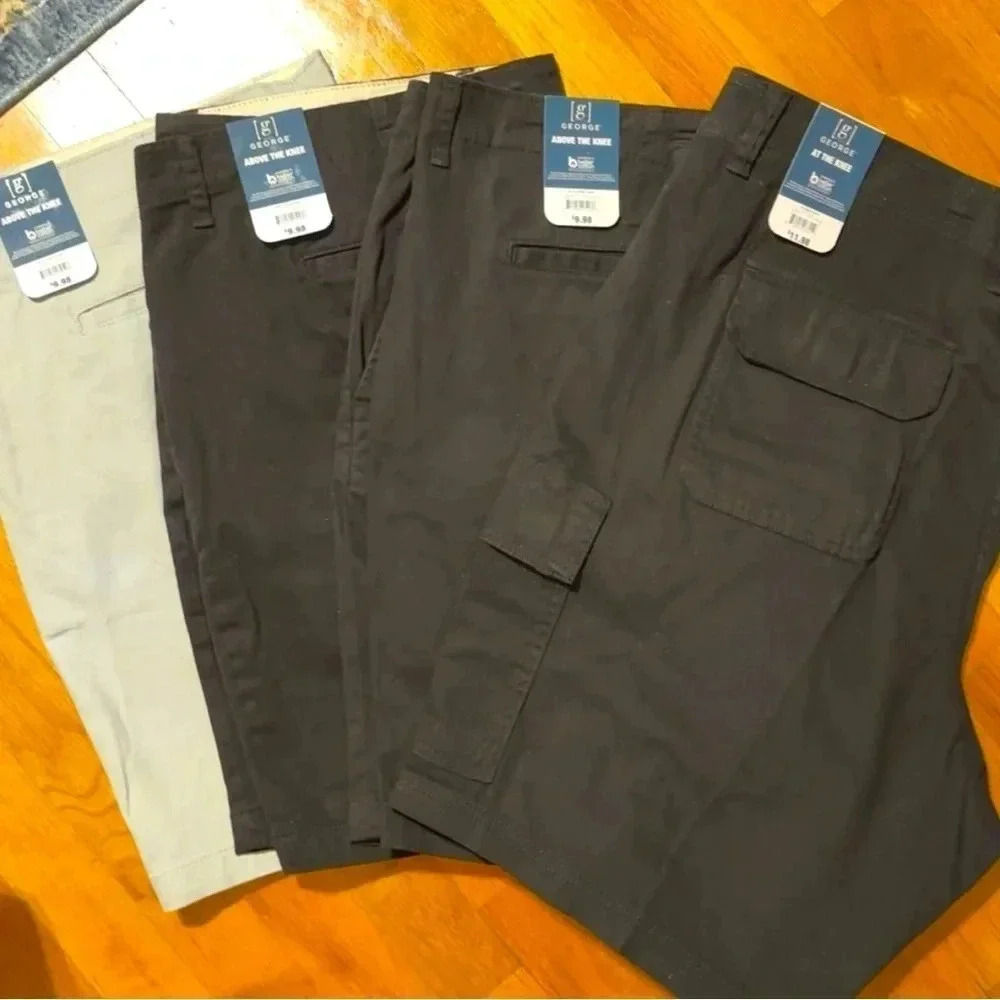 NWT BUNDLE 4 PAIR George Men 9” At The Knee Shorts SIZE 46 (3 black, 1 silver)